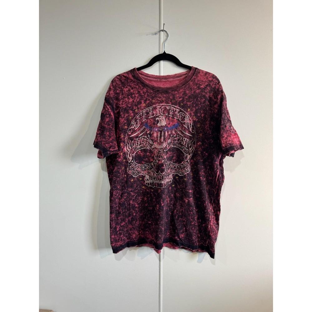 Affliction Live Fast Shirt Mens XL Red Skull Eagle Flag Reversible Tee T-Shirt